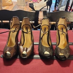 Classic Brown and Black Heels with Ankle Straps